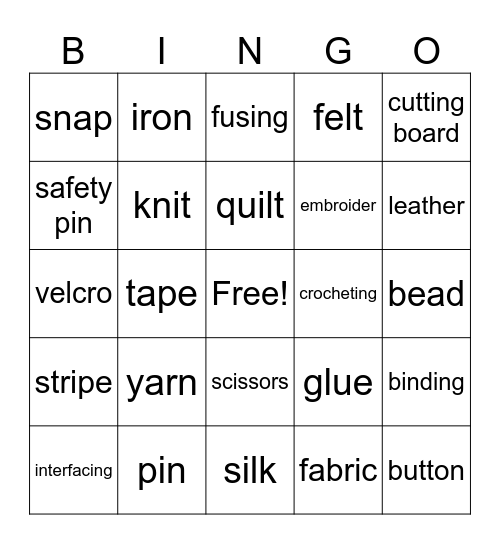 Sewing Party Bingo Card