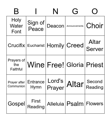 Catholic Mass Bingo Card