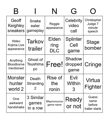 Game awards 2023 MLG Bingo Card