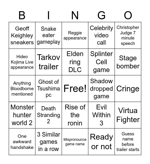 Game awards 2023 MLG Bingo Card