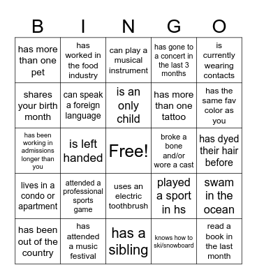 Find someone who... Bingo Card