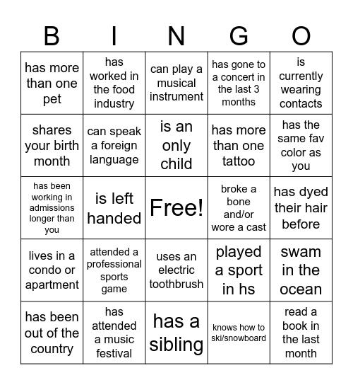 Find someone who... Bingo Card