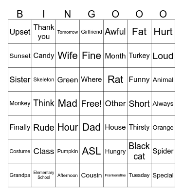 ASL Final Exam Review Bingo Card
