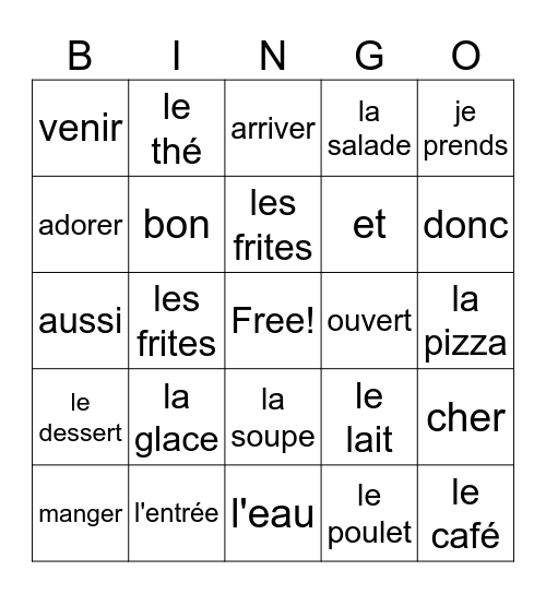 voca AB chapitre 2 Bingo Card