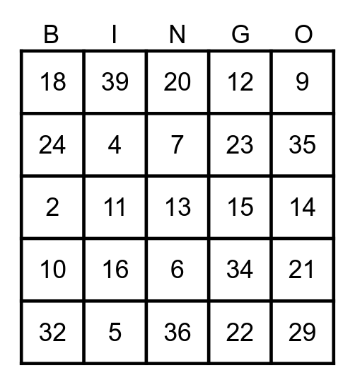 numeros cero a cuarenta Bingo Card