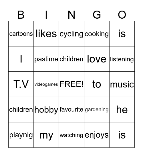 hobbies Bingo Card