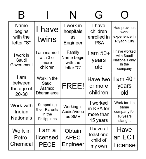 Interpersonal Bingo Card