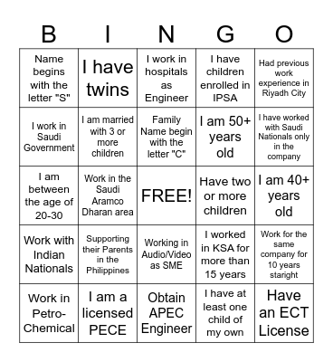 Interpersonal Bingo Card