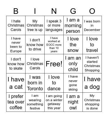EOCC Holiday Bingo Card