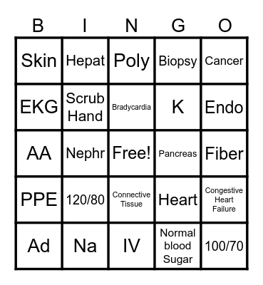 Health Science Bingo Card