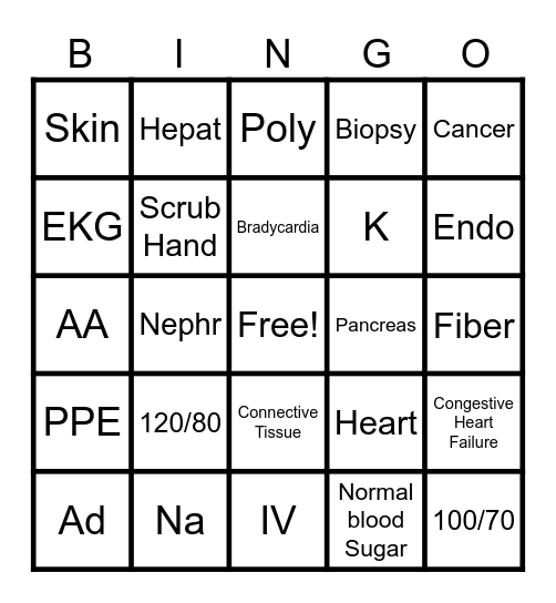 Health Science Bingo Card