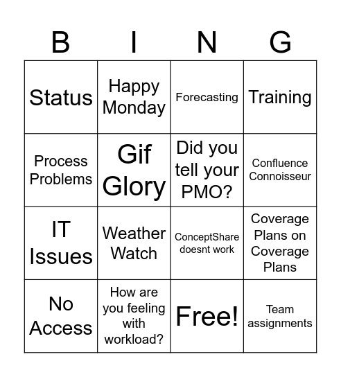 PMO BINGO Card