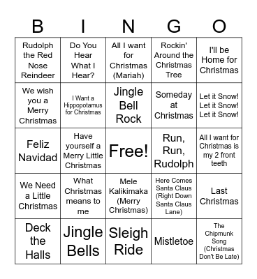 Christmas Songs Bingo Card