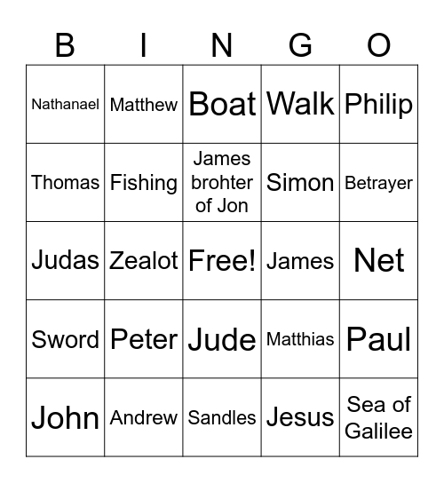 Apostle Bingo Card