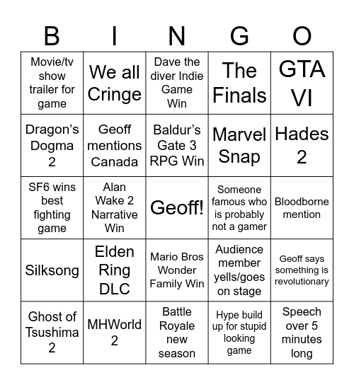 GA2023 Bingo Card