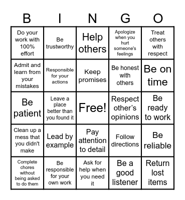 Integrity Bingo Card
