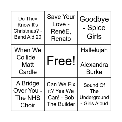 XMAS NUMBER ONES Bingo Card