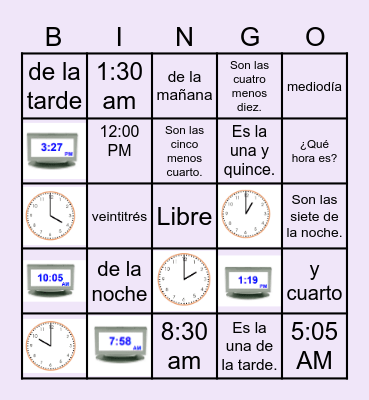 Telling Time in SPANISH Bingo Card