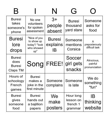 Average French Class Bingo Card