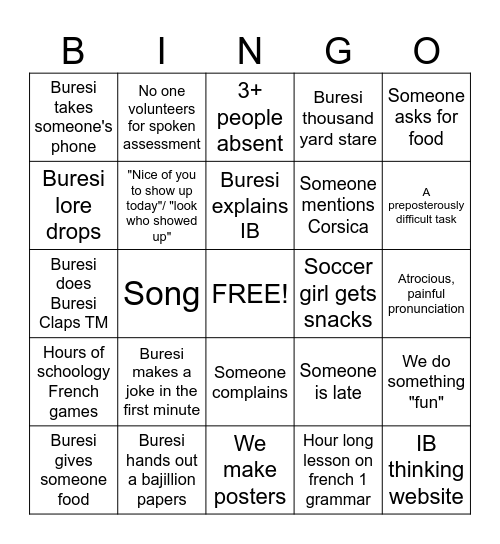 Average French Class Bingo Card