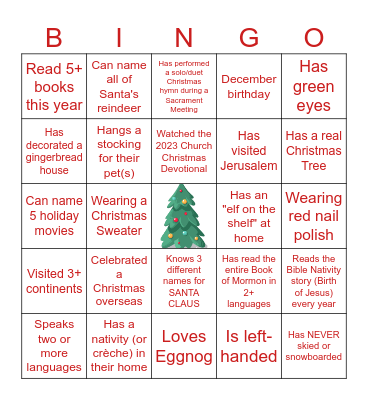 Harvest Hills 3rd Ward Christmas Bingo Card