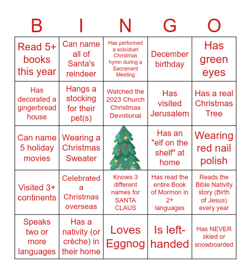 Harvest Hills 3rd Ward Christmas Bingo Card