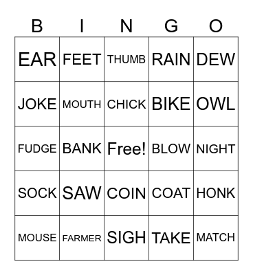 SIGHT WORDS Bingo Card