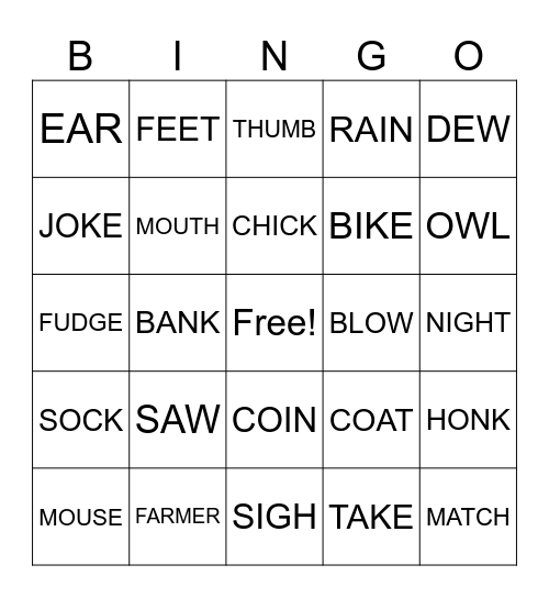 SIGHT WORDS Bingo Card