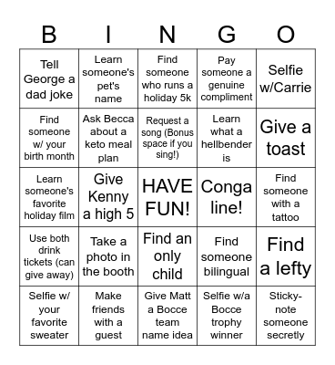 Food & Friends Holiday Bingo Card