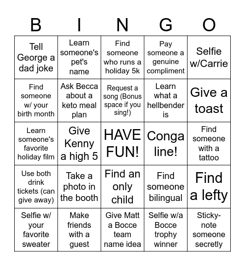 Food & Friends Holiday Bingo Card