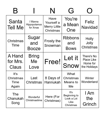 Holiday Name that Tune Bingo Card