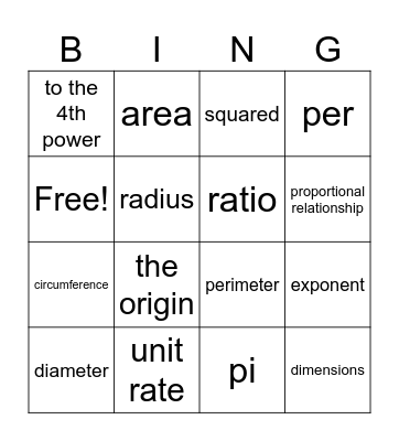 math bingo Card