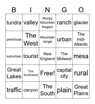 The States Vocabulary Bingo Card