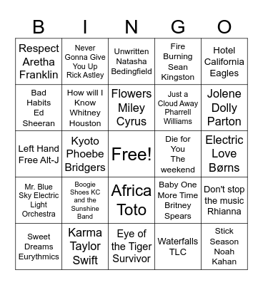 Musical Bingo Card