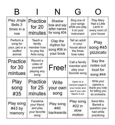 Orchestra Bingo Card