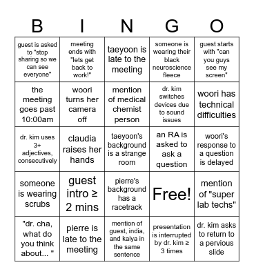 Lab Meeting 12/07 Bingo Card