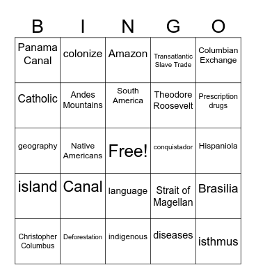 Latin America Bingo Card
