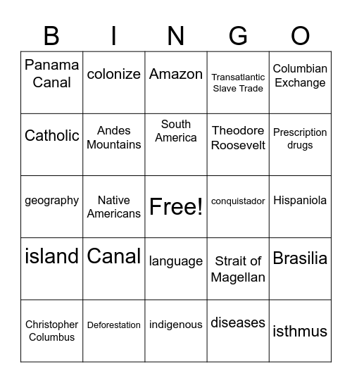 Latin America Bingo Card