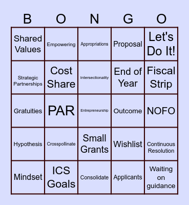 The PAS Bingo Bongo Bongo! Bingo Card