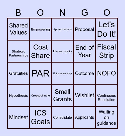 The PAS Bingo Bongo Bongo! Bingo Card