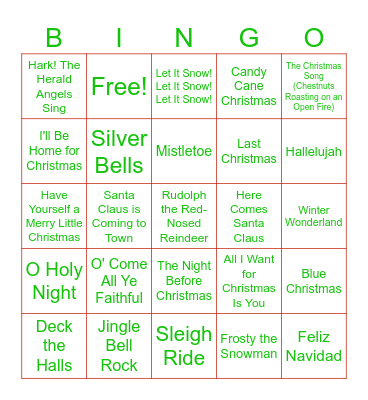 Christmas Songs Bingo Card