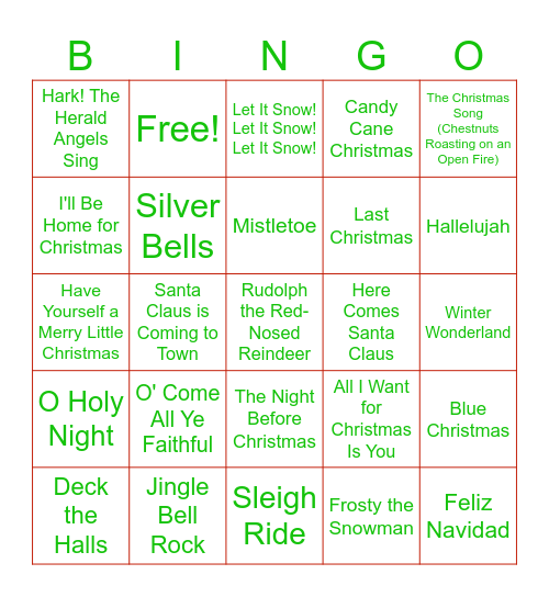 Christmas Songs Bingo Card