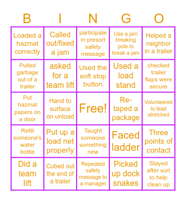 Peak Safety Bingo Card