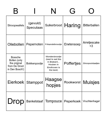 Dutch Food Bingo Card