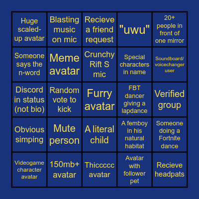 Eximius Estate VRChat Bingo Card