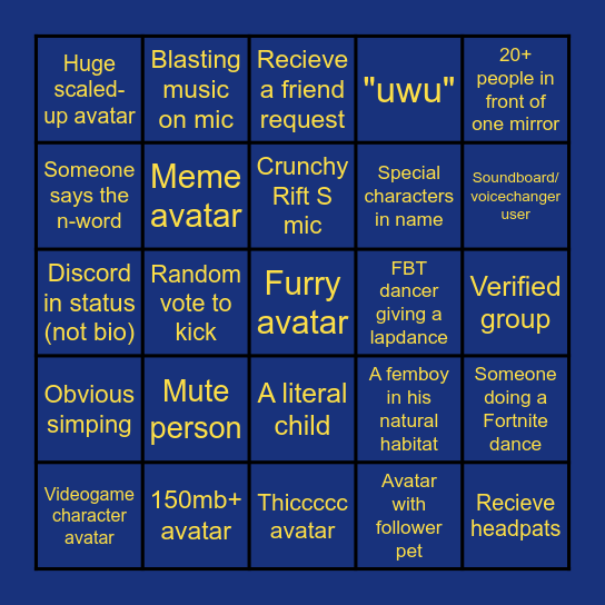 Eximius Estate VRChat Bingo Card