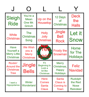 Holiday Tunes Bingo! Bingo Card