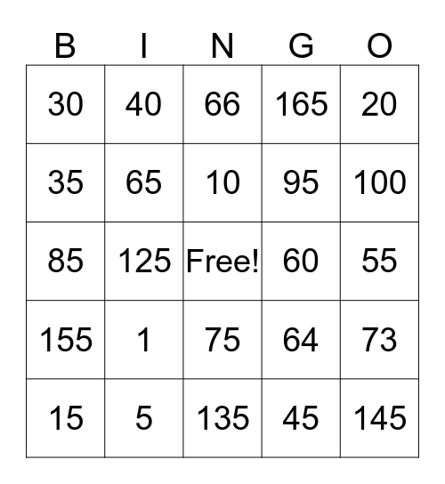 Number's Bingo Card