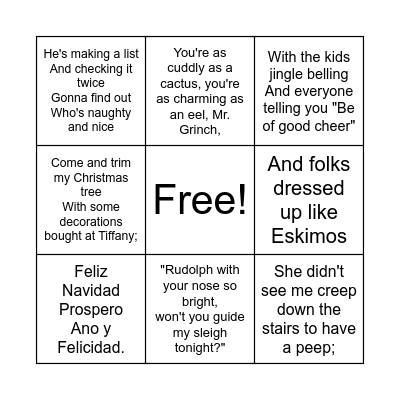 Holly Jolly Holiday Music Crawl Bingo Card