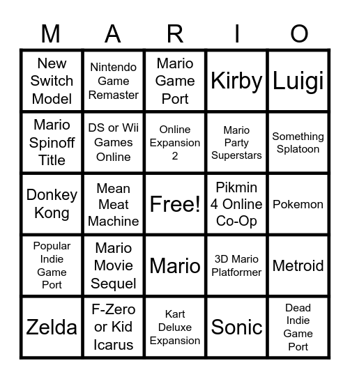 Mario ext Bingo Card